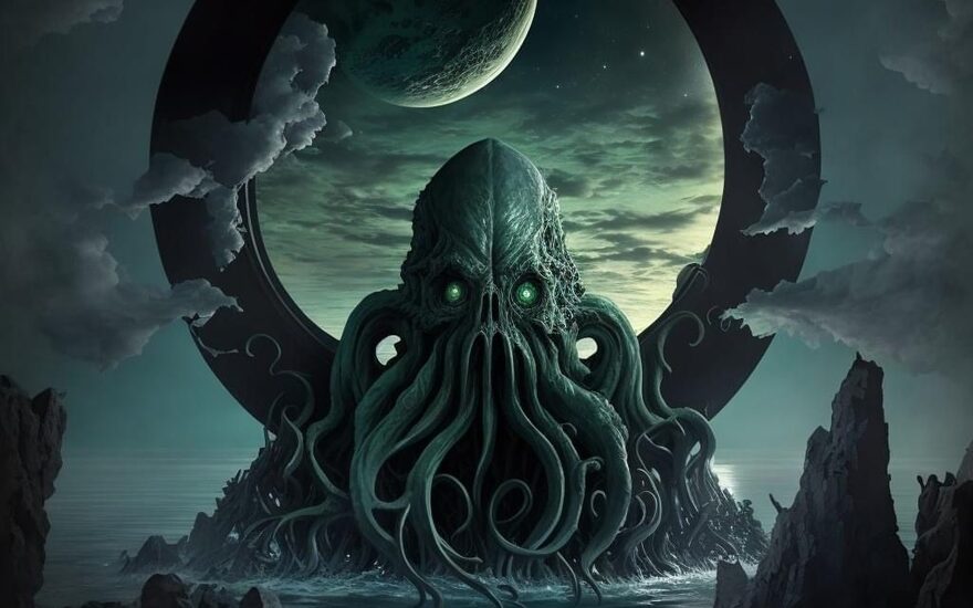 The Bloated Squid rising before the gate